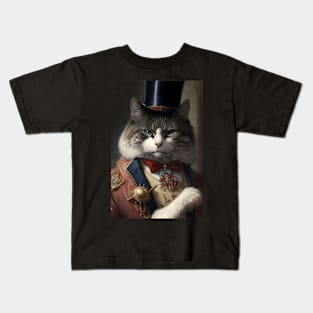 A Distinguished cat portrait wearing a top hat Kids T-Shirt